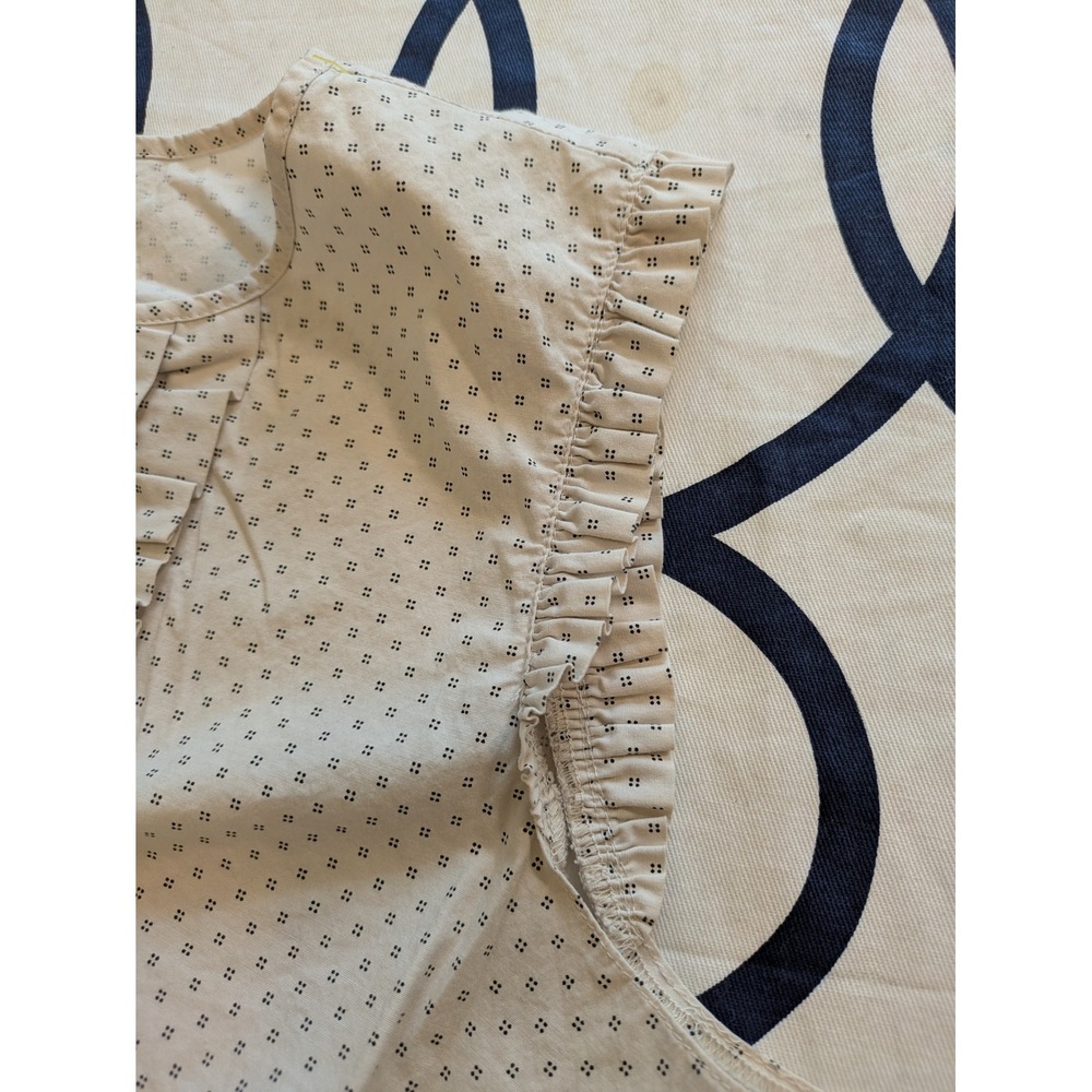 J.Crew Womens Sleeveless Ruffle Bib Cotton Blouse Beige Navy Dot Print Size 6